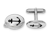 Black Anchor Enamel Oval Cuff Links in Sterling Silver with Rhodium Plating